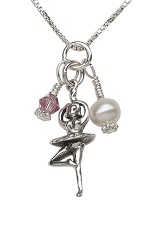 teeny lovely silver pink crystals ballerina charm baby necklace